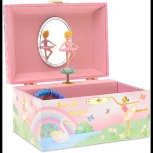 Girl's Musical Jewelry Storage Box with Ballerina, Gold Foil Design, Swan Lake